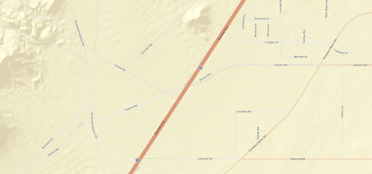 Wider street view of southbound I-15 near Exit 157, Stoddard Wells / Bell Mountain