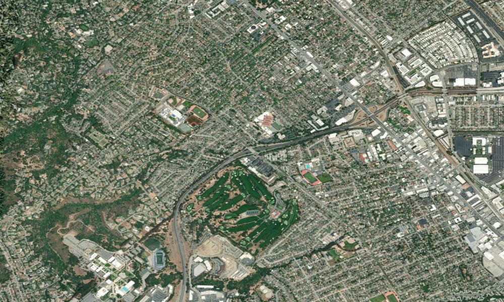 Wider satellite view of the Highway 92 interchange at Alameda de las Pulgas in San Mateo